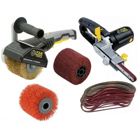 FARTOOLS Rénovateur REX120C 1300W, Avec 3 Brosses (laiton, Nylon Abrasif, Fibre Synthétique) FAR TOOLS + Ponceuse à Bande 400W YO400 FART 1 FARTOOLS Rénovateur REX120C 1300W, Avec 3 Brosses (laiton, Nylon Abrasif, Fibre Synthétique) FAR TOOLS + Ponceuse à Bande 400W YO400 FART