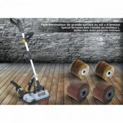 FARTOOLS PACK GRAND RENOVATEUR SUR PIED POUR SURFACE AU SOL + 2 BROSSES FIL LAITONNE + 2 BROSSES LAMELLES ABRASIVES